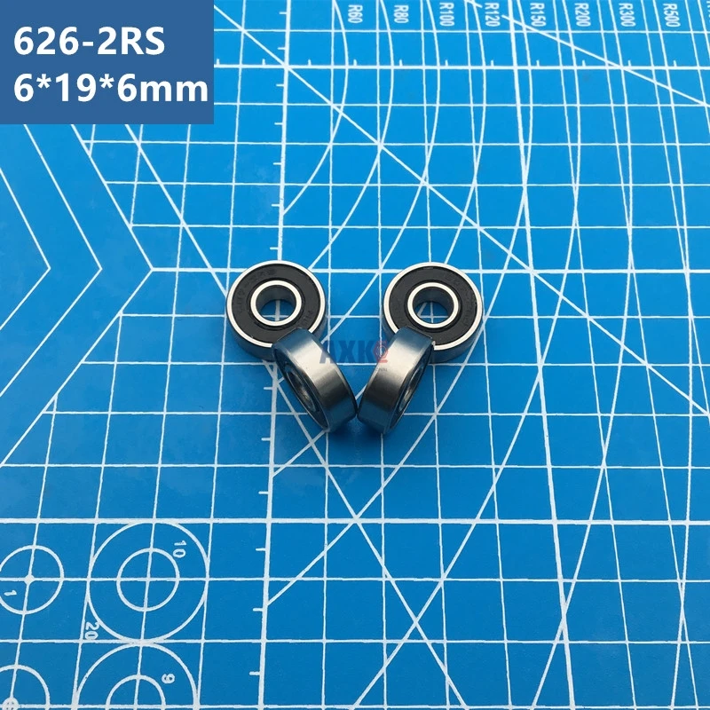 Free Shipping 20pcs ABEC-5 626-2RS (6*19*6 mm) miniature double black Rubber seal Deep Groove Ball Bearings 626 2RS 626 afbeelding