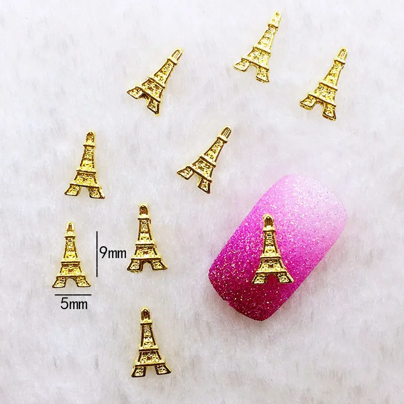 

10pcs Professional Nails Rhinestone Nail Supplies Silver Gold the Eiffel Tower 3D Nail Art Decoration