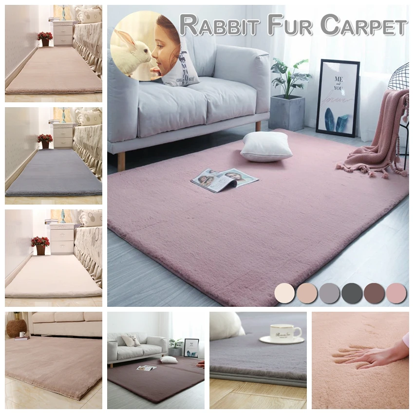 

Modern Artificial Rabbit Fur Square Carpet Living Room Coffee Table Blanket Bedroom Home Furnishing Short Plush Mat D30