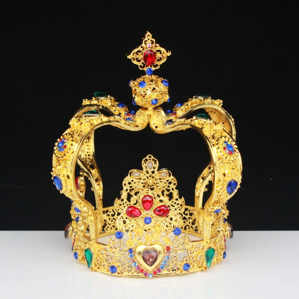 Золотая королева король диадема и короны свадебные украшения для волос аксессуары для женщин головной убор театрализованный диадема на выпускной вечер украшения для волос
