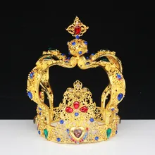 Золотая королева король диадема и короны свадебные украшения для волос аксессуары для женщин головной убор театрализованный диадема на выпускной вечер украшения для волос