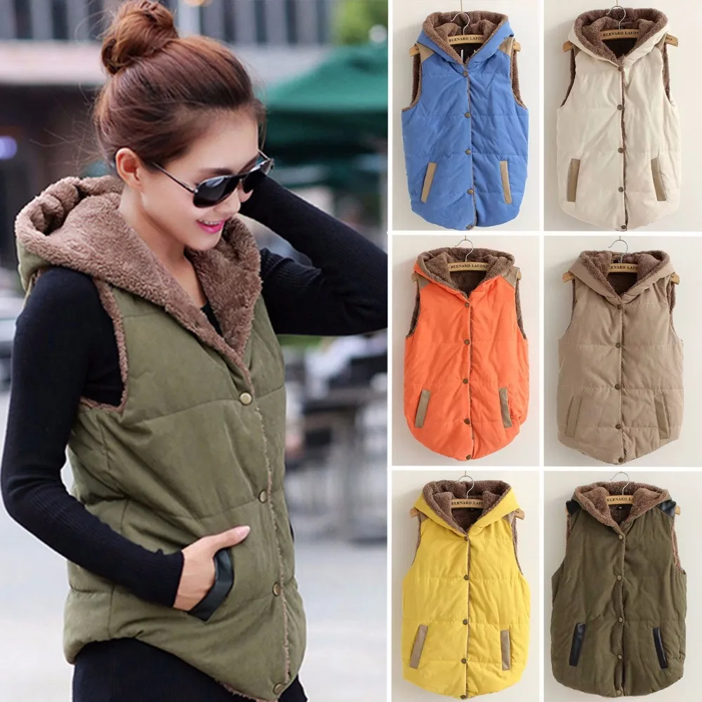 Womens Hooded Vest Coat Winter Warm Jacket Casual