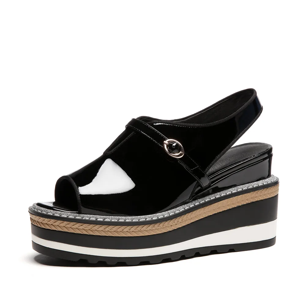 MoonMeek/ г., летние женские босоножки для отдыха Высококачественная обувь из натуральной кожи Новое поступление, простая модная популярная женская обувь - Цвет: Черный