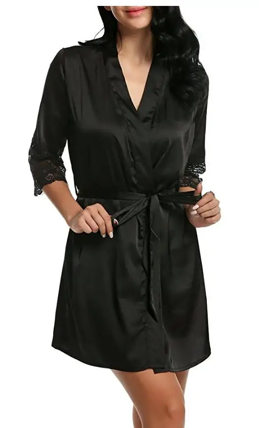 Сексуальное Женское ночное белье со средним рукавом, большие размеры M L XL XXL, кружевные женские халаты из натурального шелка,, новинка - Цвет: As the photo show