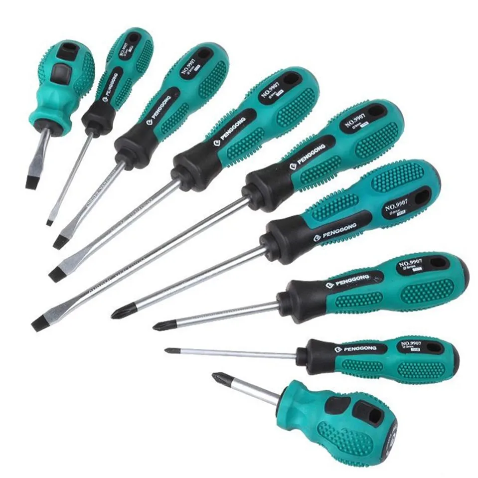 

PENGGONG 9 Pcs Screwdriver Set Magnetic Phillips Slotted Plastic Handle Convenient Bag Repair Tools