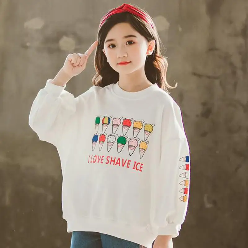 Коллекция года, новые весенние толстовки с буквенным принтом для маленьких девочек детские топы в Корейском стиле, футболки для девочек, костюмы, футболки Moleton Infantil - Цвет: Белый