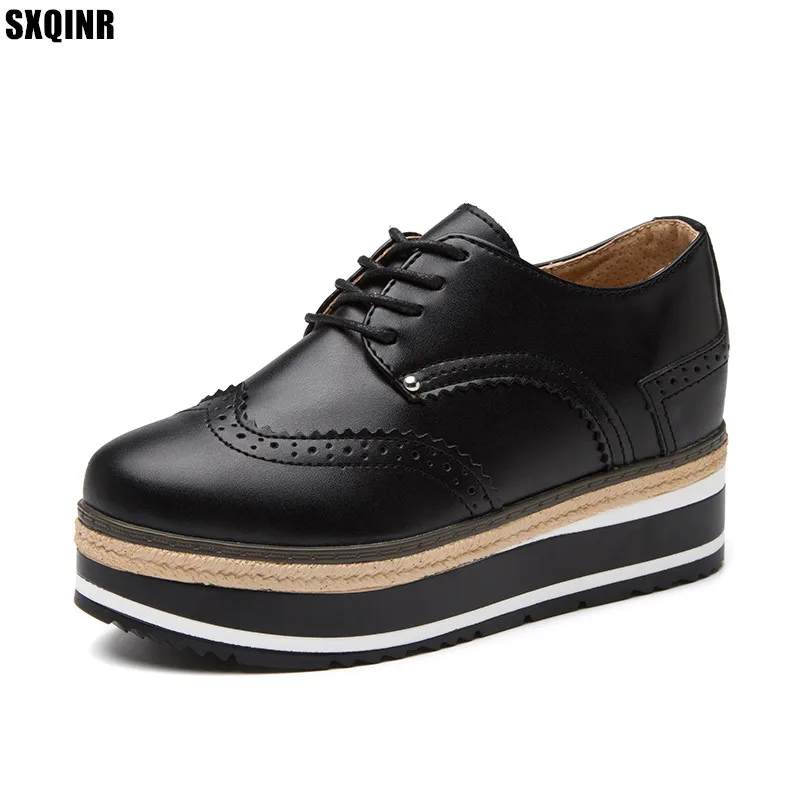 

Spring Women Platform Shoes Woman Leather Flats Lace Up Footwear Female Flat Oxford Shoes For Women Shoes 2018 Autumn New