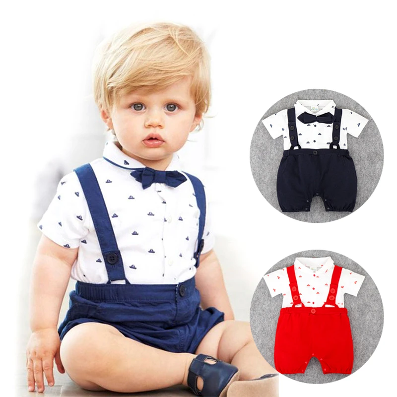 Baby Rompers Cotton Short Toddler Clothing Set Kids Gentleman Casual