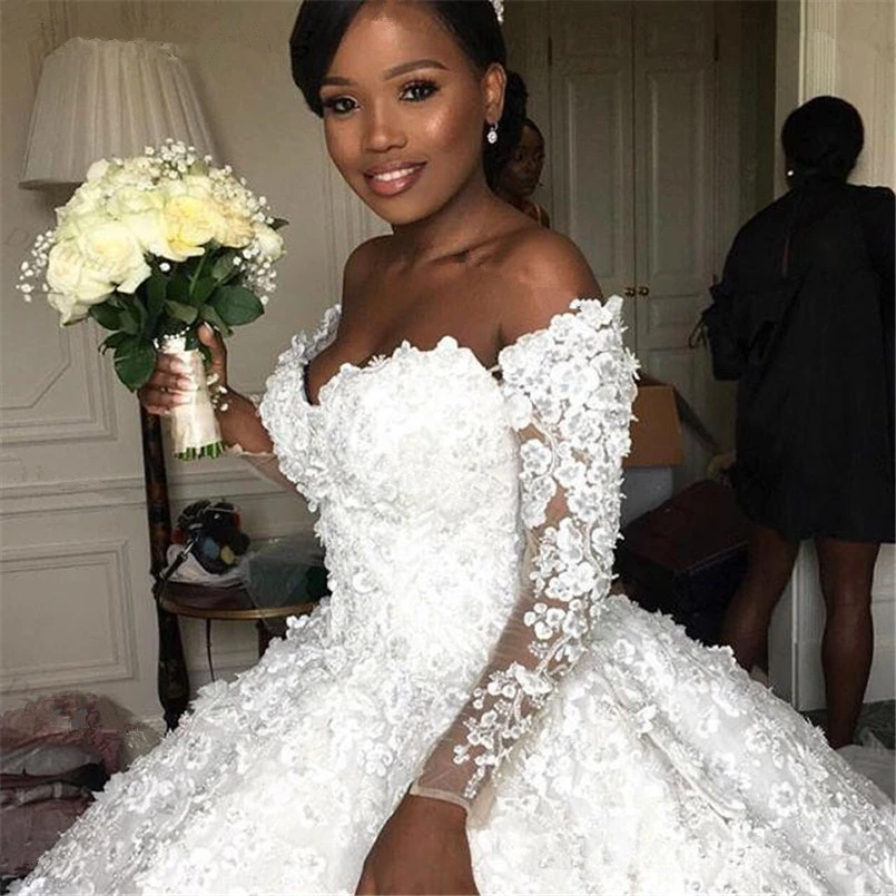 African-Princess-Wedding-Dresses-Ball-Gown-With-See-Through-Long-Sleeve-Luxury-Crystals-Lace-Black-Girl (2)