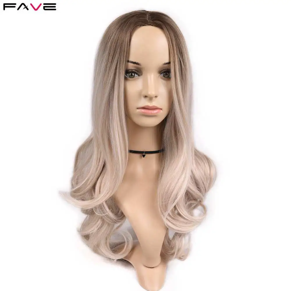 

FAVE Ombre Wig Light Brown Ash Long Wavy Cosplay High Density Heat Resistant Fiber Synthetic Hair 20 Inch Wigs for Women