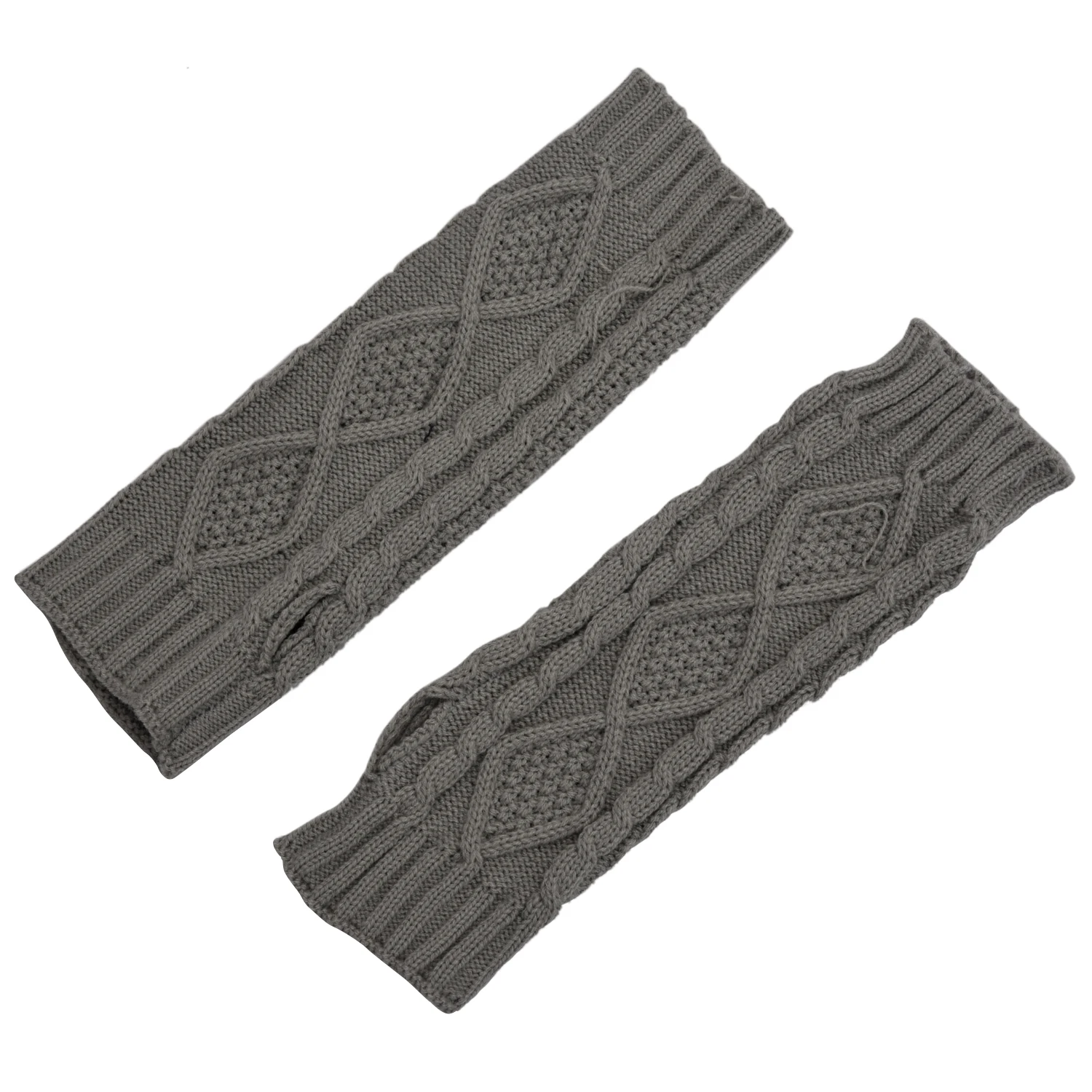 Lady Girl Diamond Twist knit warm gloves light gray