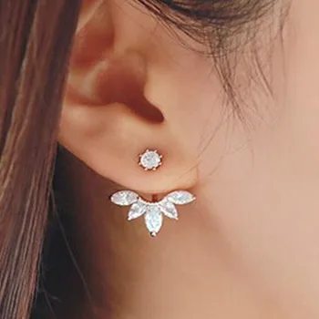 Korean Gold and Silver Plated Leave Crystal Stud Earrings Fashion Statement Jewelry Earrings for Women free shipping