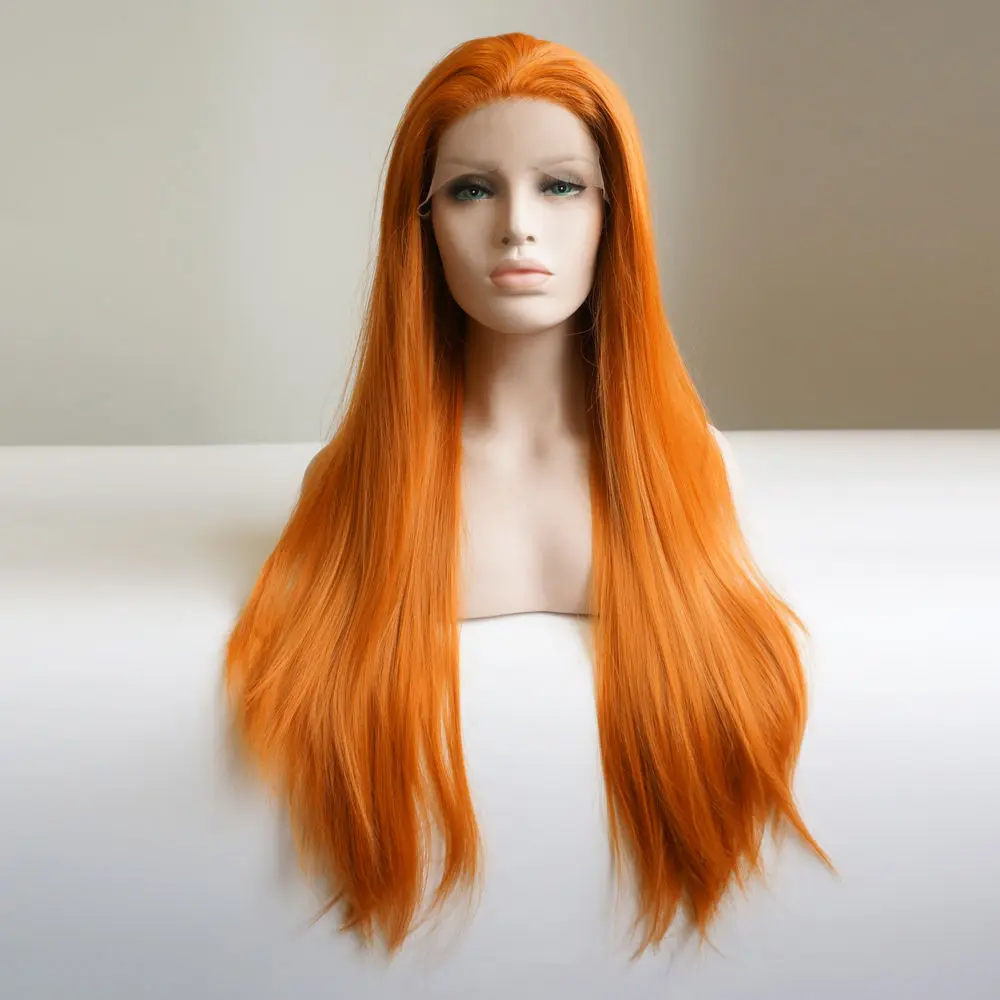 

24" Dark Orange Long Straight Hair Celebrity Daily Style Women Lace Front Wig