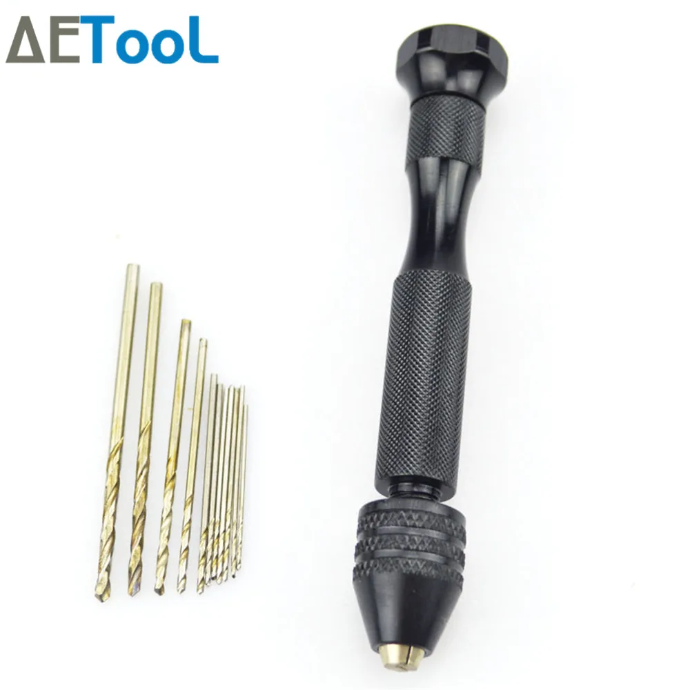 AETool Hot Sale 10pcs Twist Drill Bit Mini Micro Aluminum Alloy Hand With Keyless Chuck Woodworking Drilling Rotary Tools | Инструменты