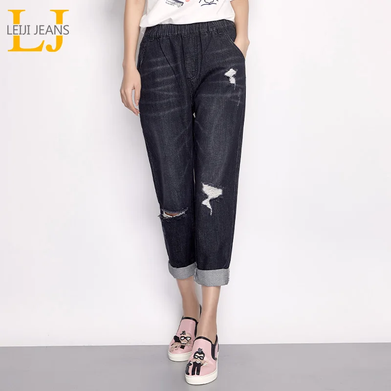 LEIJIJEANS Новое поступление весна размера плюс рваные с дырками отбеленные средняя
