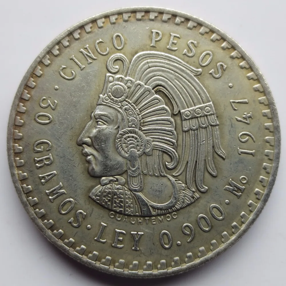 

1947 Mexico 5 Pesos Silver Plated Foreign Copy Coins