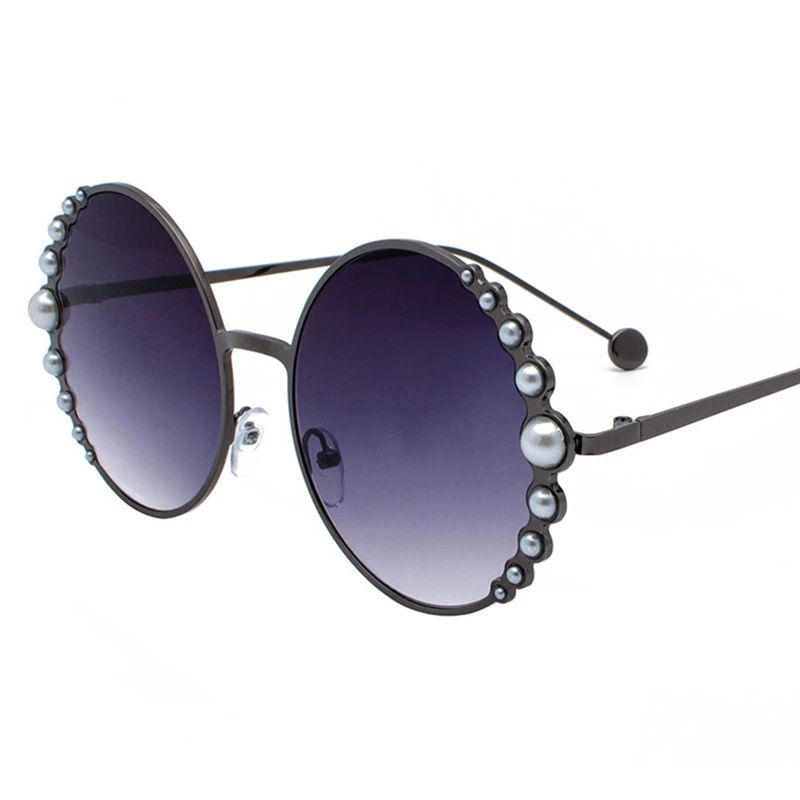 Женские роскошные солнцезащитные очки с жемчугом, винтажные круглые солнцезащитные очки, солнцезащитные очки для женщин, золотые металлические очки UV400