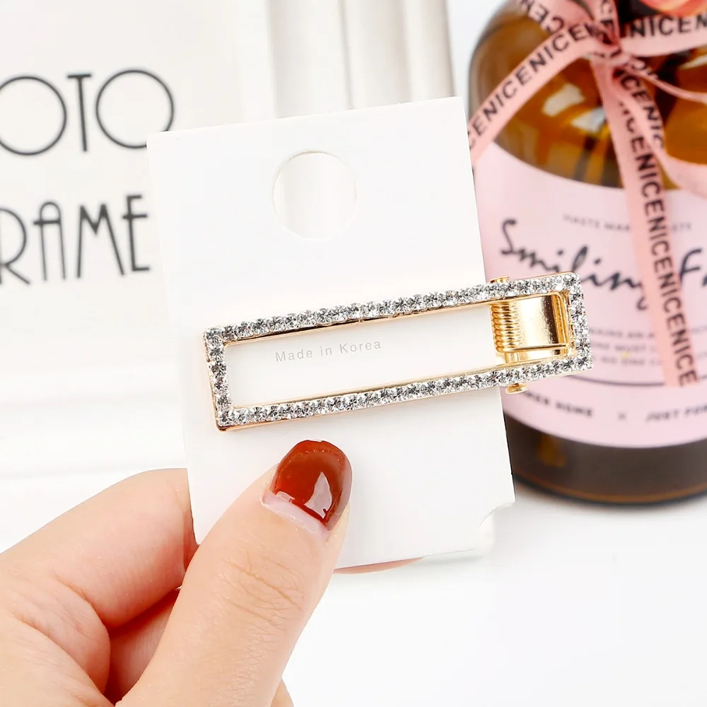 Korean Ins Fashion Gold Silver Crystal Geometric Metal Barrettes Hair Clips for Women Hairgrips Hair Styling Tool Accessories