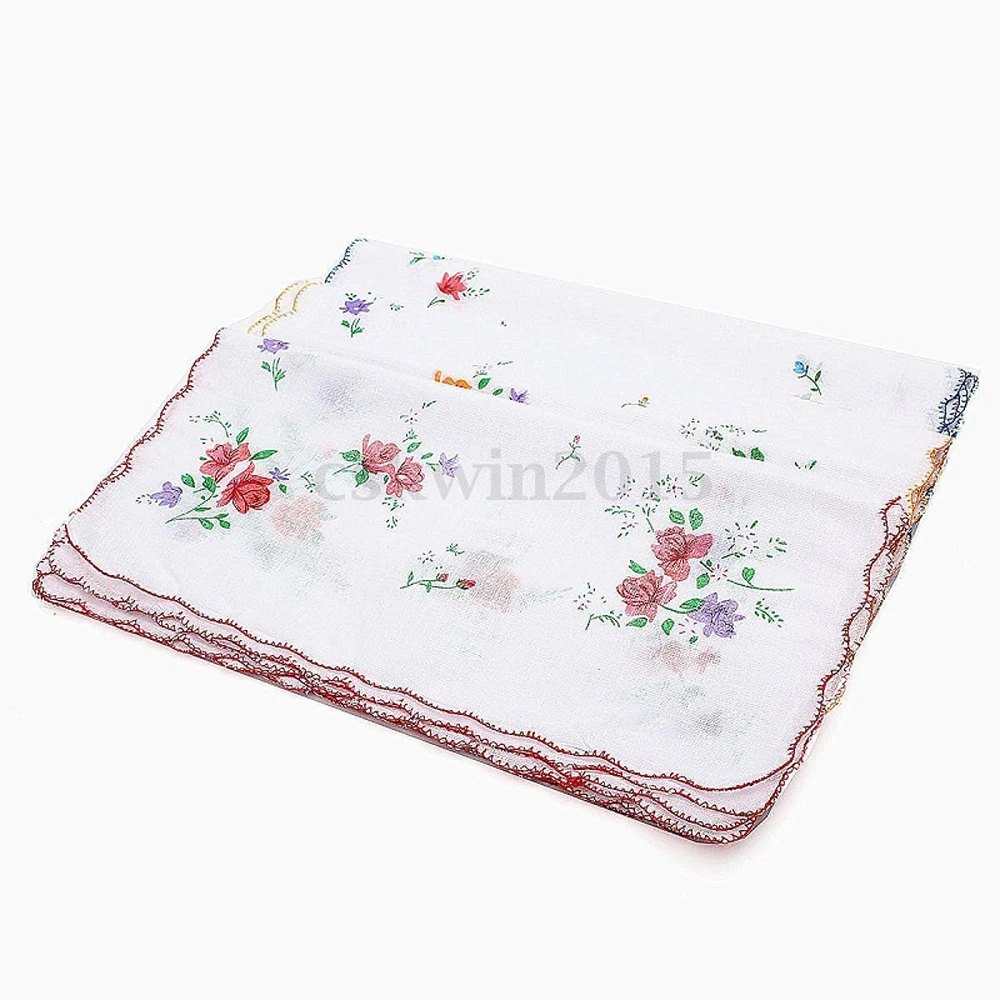 

12Pcs Vintage Women Quadrate Floral Cotton Handkerchiefs Wedding Party Hankies