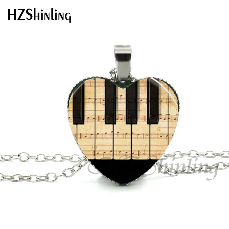 Новинка, рояльное сердце, ожерелье, музыкальное пианино, сердце, подвеска, Черное и белое пианино, ключи, ювелирные изделия, женское ожерелье в форме сердца, HZ3