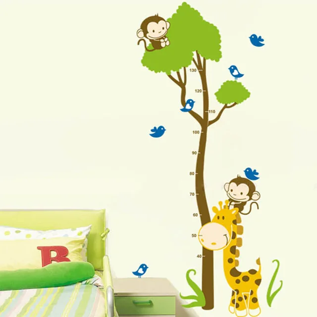 kartun giraffe tinggi ukur wall sticker kamar bayi anak pohon besar