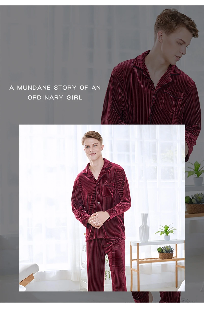 Male Pajama Sets Elegant Fashiom Sleepwear   (14)