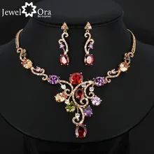 Grandeza de lujo multicolor cristal plateó sistemas de la joyería para las mujeres accesorios de moda partido (jewelora js100518)