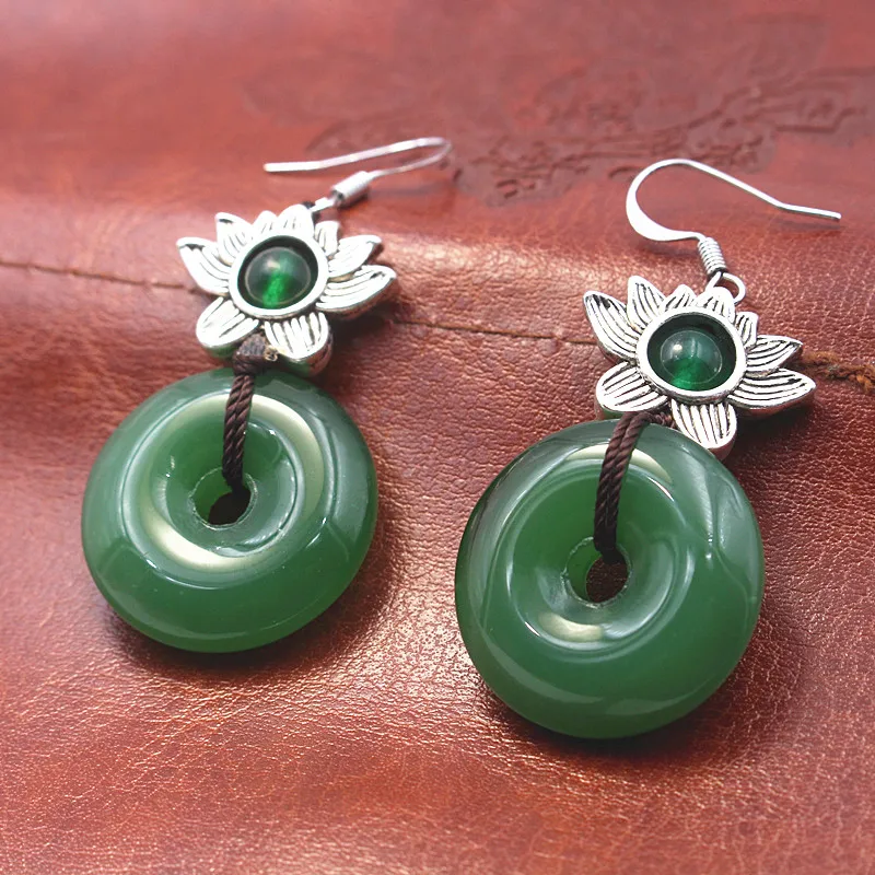 Yanting Ethnic Vintage Earrings For Women Aventurine Peace Buckle Earings Tibetan Silver Flower Handmade Earrings Brincos 012 (6)