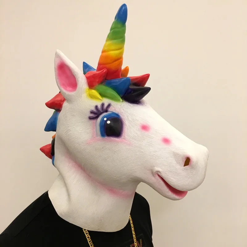 Color Unicorn Mask Full Face Halloween Horse Mask Novelty Creepy Head