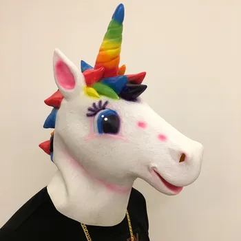 

Color Unicorn Mask Full Face Halloween Horse Mask Novelty Creepy Head Latex Brown Costume Theater Prop Party Mask Christamas Hot