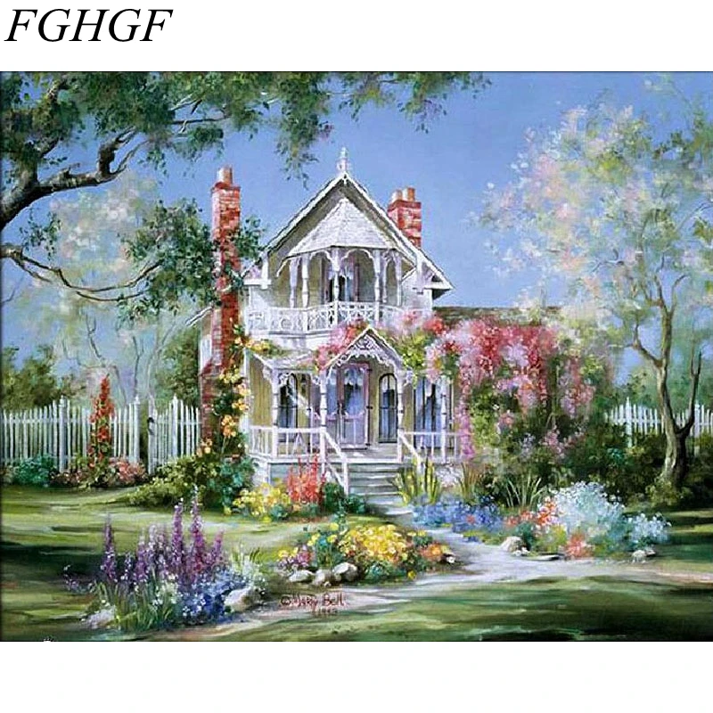

Frameless Beautiful House Diy Painting By Numbers Acrylic Picture Wall Art Canvas Painting Home Decor For Living Room Living