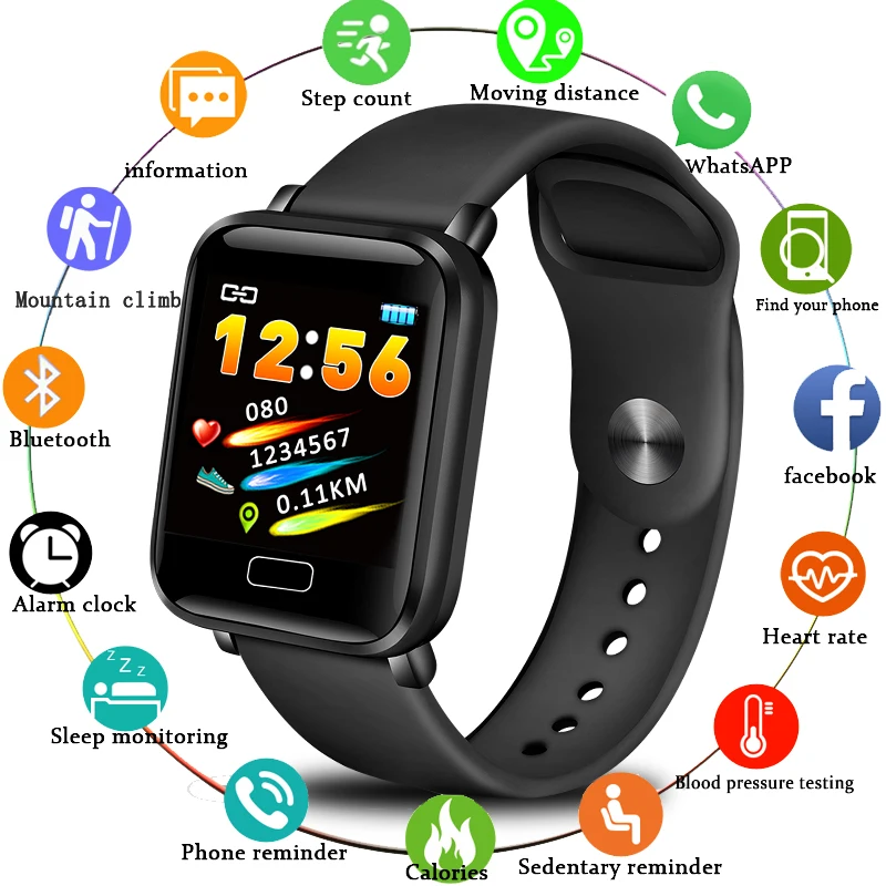

LIGE Smart Bracelet Heart Rate Blood Pressure Monitor Fitness Tracker Smart Watch Information Reminder Sport Smart Wristband+Box