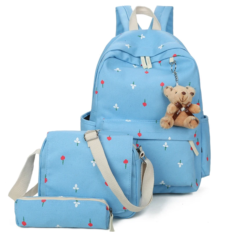 

New bags schoolbag junior high school students cute backpack college floral girl backpacks shoulder bag composite bag 3 pcs/set