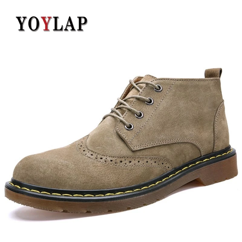 

Autumn Men ankle Boots Handmade Cow Suede Men Doc Dr Martins Fashion Buckles lace-up genuine leather shoes Dr. Martens Boots