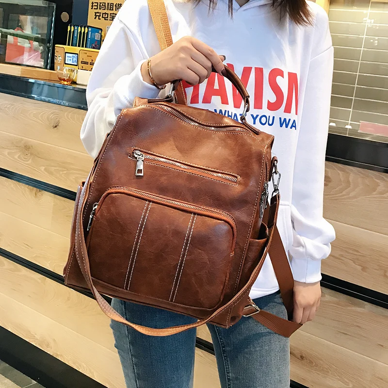 

High Quality Bead Female Shoulder Bag PU Leather Backpacks For Girls Women Backpacks Hot Sale Fashion Causal Bags