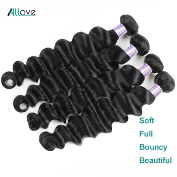 Allove Loose Deep Wave Bundles Peruvian Hair Bundles Human Hair Extensions 1/3/4 Bundles Deals Non Remy Hair Weave Bundles Weft 6