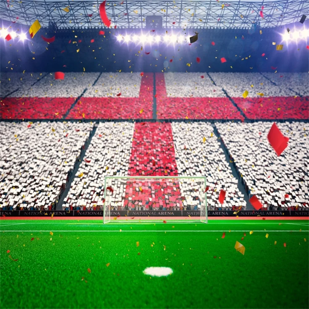 

Laeacco Soccer Backgrounds Goal Field Stadium Spotlight Green Grass Baby Birthday Portrait Photography Backdrops Photo Studio