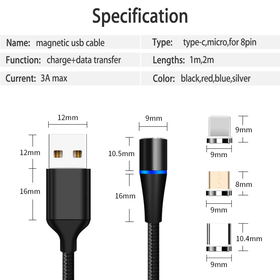 Магнитный зарядный кабель 3а mi cro Usb type c, быстрая зарядка, Usbc Magnetico Cavo для samsung Galaxy S9 8 A9 A50 A70 Xiaomi mi a2