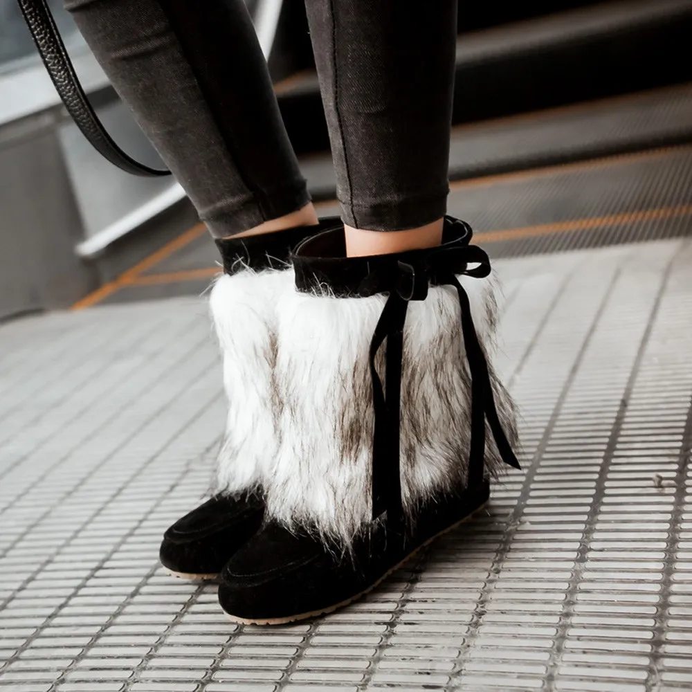 

Winter Snow Boots Women's Shoes Height Increasing Suede Plush Round Toe Wedges Shoes Pure Color Slip-On Keep Warm Snow Boots