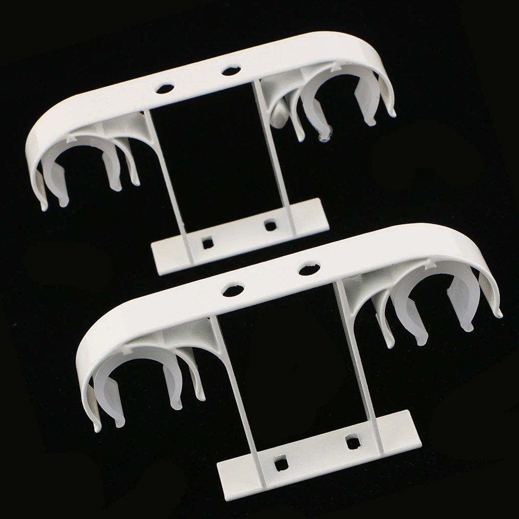 2 Piece Hard Metal Double Drape Curtain Rod Support Bracket Holder Ceiling Mounted