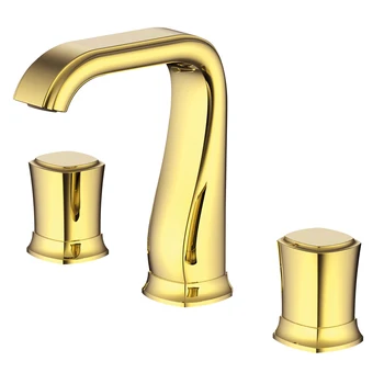 

Azos Split FaucetSoft Basin Brass Gold Cold and Hot Switch Laundry Pool Sink Shower Room Double Handle Three Holes Round MPSK05