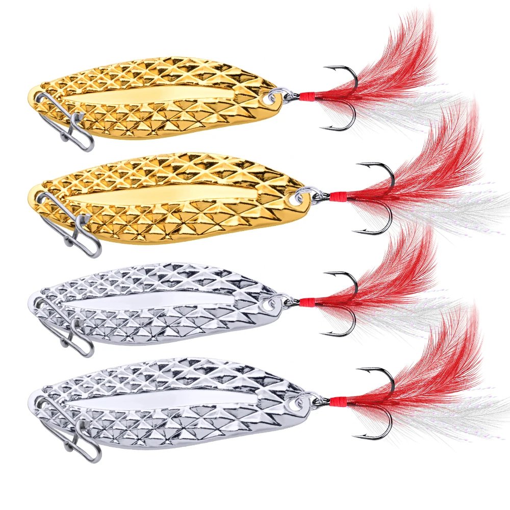 10 шт. рыболовные биати металлическая ложка приманка 2,5 г-3,5 г приманки серебряная ложка рыболовная приманка 12# крючок Ложка приманка с перо-приманка набор DW399