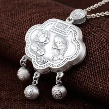 

FNJ 925 Silver Lock Pendant Fish Lotus New Fashion Pure Original S990 Thai Silver Pendants Women for Jewelry Making