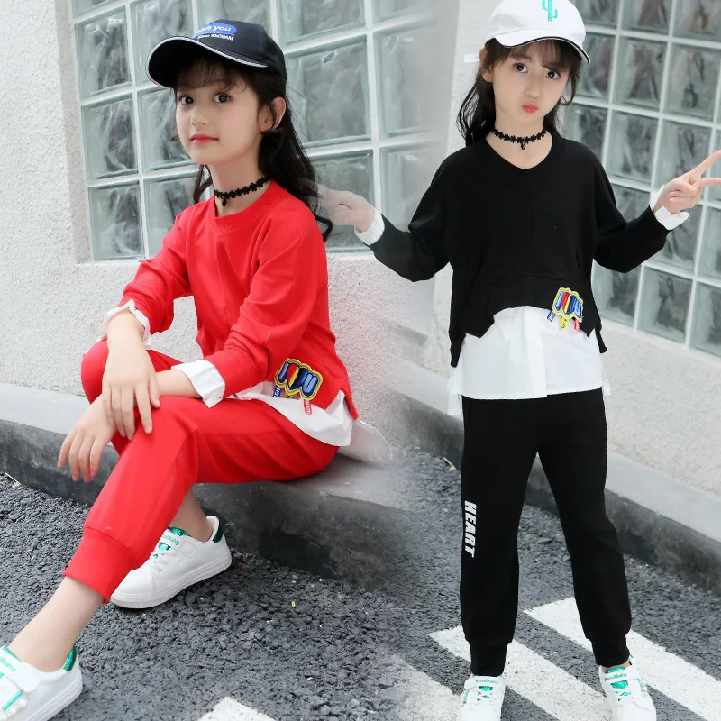 

Teenage Children Set Solid Color O-neck Full Sleeve Sweatshirt Pants Girl Tracksuit Teen Clothes Kids Set Girls Boutique Clothes