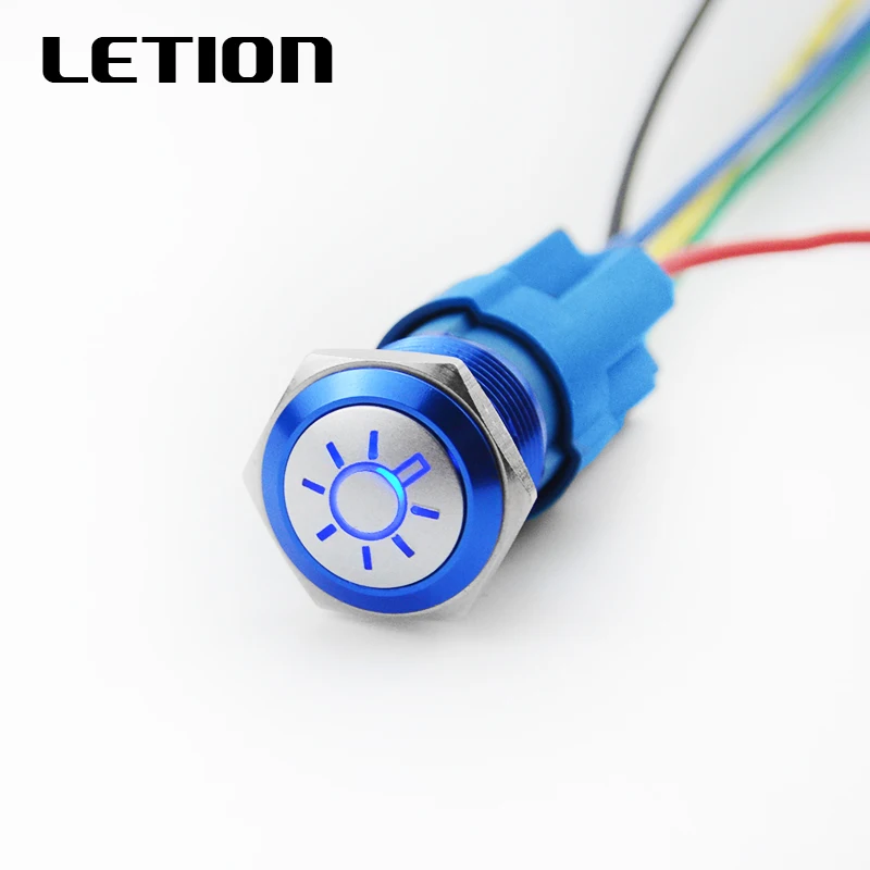 

1PCS 16mm metal button switch Lighting symbol LED self-reset self-locking 1NO 1NC Free Shipping