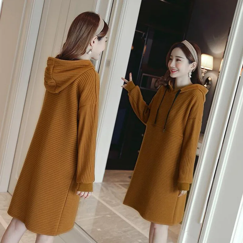 

2019 Fall Loose Medium Maternity dresses Hooded Pregnancy Dresses Long sleeve Maternity Clothes Breastfeeding pregnant dress