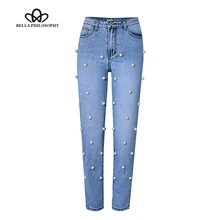 Bella philosophy повседневные женские обтягивающие джинсы деним с высокой талией, женские брюки на молнии с бисером