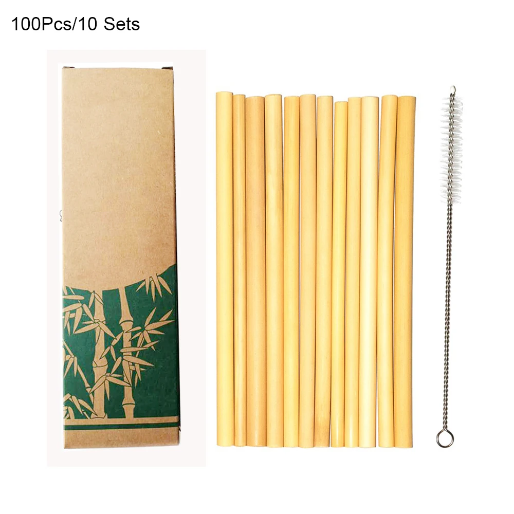Полезная 100 шт./компл. питьевой бамбука соломинки многократного использования eco-friendly вечерние Кухня с щеточка для чистки вечерние бар бамбуковой соломинки