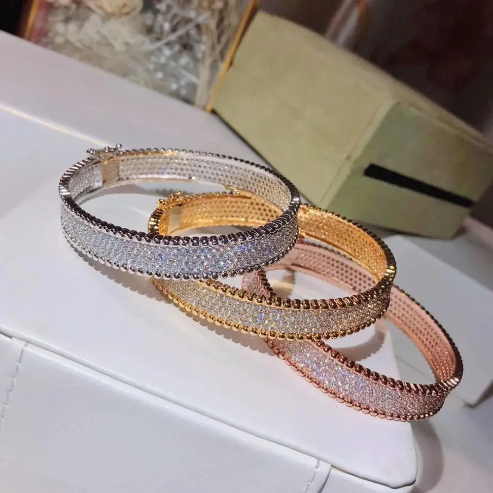 

Discount sale 925 sterling silver Full cubic zircon paved stone small beads band bangle bracelets party jewelry for women