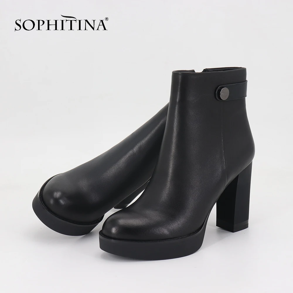 SOPHITINA/ г., женские ботинки зимние ботильоны из овечьей кожи на молнии с круглым носком на очень высоком квадратном каблуке ботинки ручной работы M96